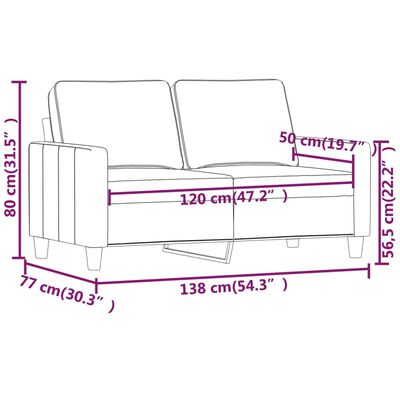 vidaXL Canapea cu 2 locuri, gri deschis, 120 cm, catifea