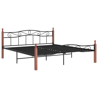 vidaXL Cadru de pat, negru, 180x200 cm, metal și lemn masiv stejar