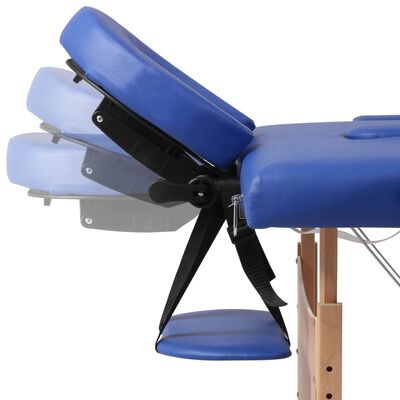 vidaXL Masă masaj pliabilă, 3 zone, albastru, cadru de lemn