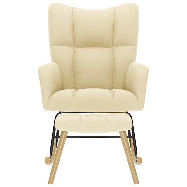 vidaXL Scaun balansoar cu taburet, crem, material textil