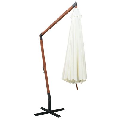 vidaXL Umbrelă de soare suspendată cu stâlp de lemn, 350 cm, alb