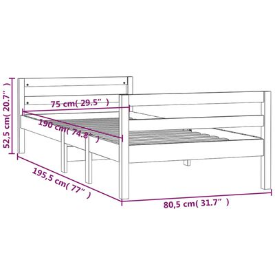 vidaXL Cadru de pat, alb, 75x190 cm, lemn masiv de pin