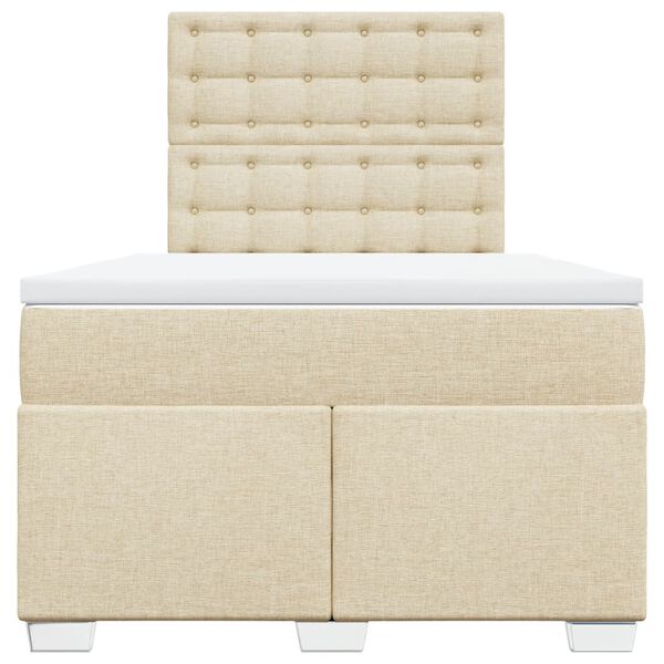 vidaXL Pat box spring cu saltea, crem, 120x200 cm, textil