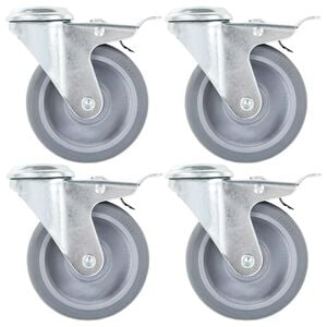 vidaXL Roți pivotante cu gaură șurub, fr&acirc;ne duble, 4 buc., 100 mm