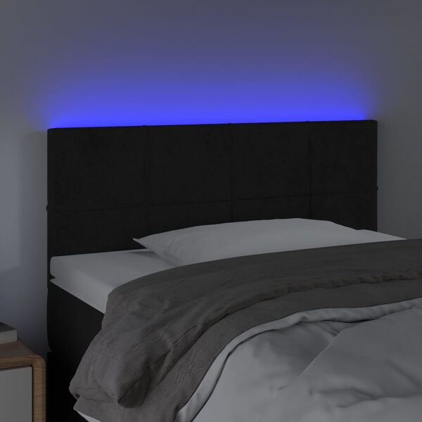 vidaXL Tăblie de pat cu LED, negru, 90x5x78/88 cm, catifea