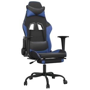 vidaXL Scaun de gaming masaj/suport picioare negru&albastru piele eco