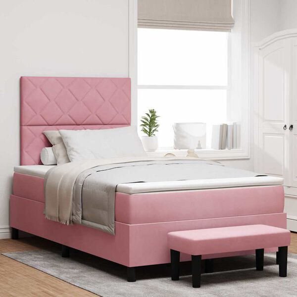 vidaXL Pat cu arcuri cu saltea cu headboard Roz 120 x 190 cm Catifea