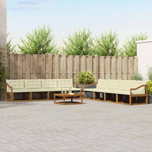 vidaXL Set de canapele de exterior cu pernă 9 pcs Natural și Crem