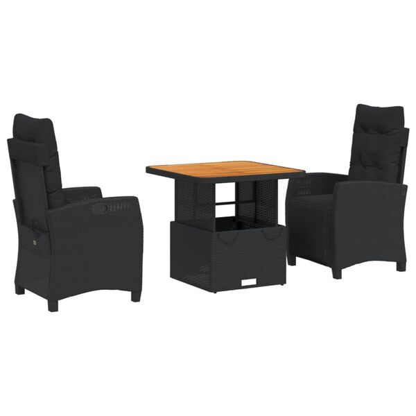 vidaXL Set mobilier de grădină cu perne, 3 piese, negru, poliratan