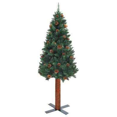 vidaXL Pom Crăciun artificial subțire lemn și conuri verde 180 cm PVC