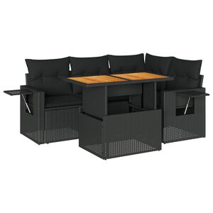 vidaXL Set mobilier de grădină cu perne, 5 piese, negru, poliratan