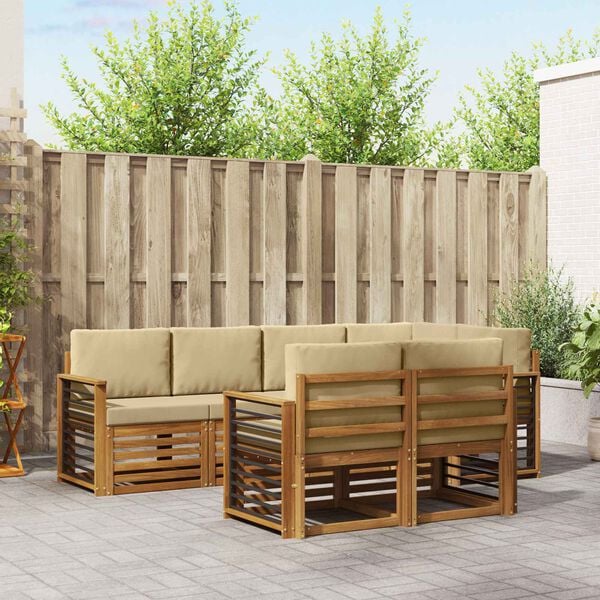 vidaXL Set canapea sectională cu pernă 7 pcs Natural și Bej