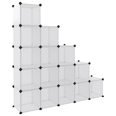 vidaXL Organizator cub de depozitare cu uși, 15 cuburi, transparent PP