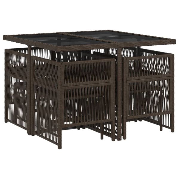 vidaXL Set mobilier de grădină cu perne, 9 piese, maro, poliratan