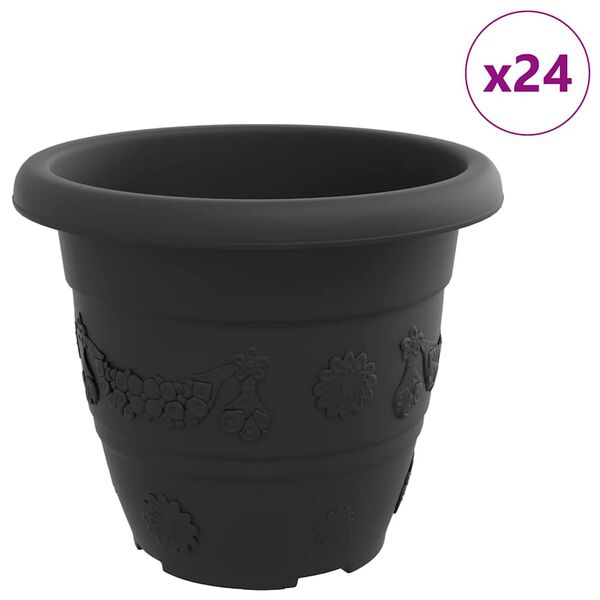 vidaXL Ghiveci rotund pentru flori 24 pcs Negru &Oslash; 26 x 21.5 cm Plastic