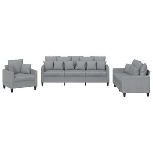 vidaXL Set de canapele cu perne, 3 piese, gri deschis, textil