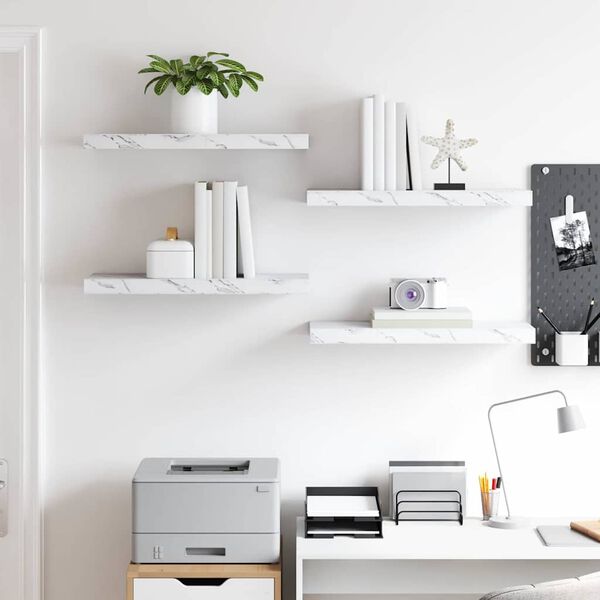 vidaXL Raft de perete 4 pcs Marmură albă 50 x 23 x 4 cm Lemn compozit