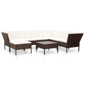 vidaXL Set mobilier de grădină cu perne, 8 piese, maro, poliratan