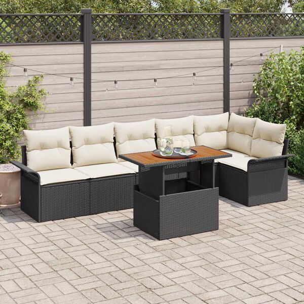vidaXL Set de canapele pentru grădină 7 pcs Negru Rattan poli