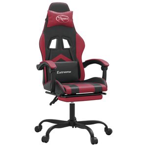 vidaXL Scaun de gaming cu suport picioare, negru/roșu vin, piele eco