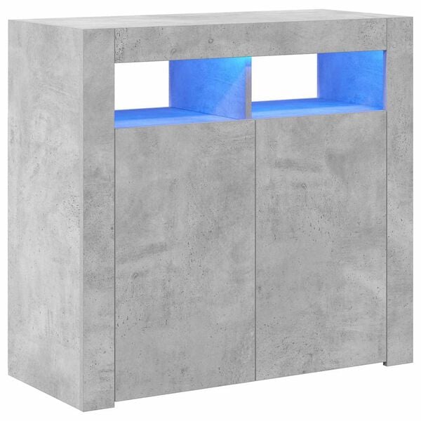 vidaXL Servantă cu lumini LED, gri beton, 80x35x75 cm