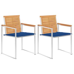 vidaXL Scaune grădină cu perne, 2 buc., lemn masiv tec/oțel