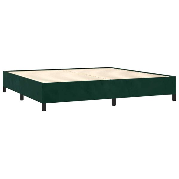 vidaXL Pat box spring cu saltea, verde &icirc;nchis, 200x200 cm, catifea