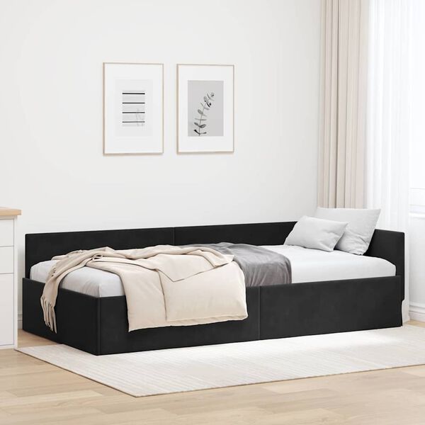 vidaXL Cadru de pat colțar cu headboard Negru 100 cm x 200 cm Catifea