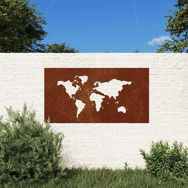 vidaXL Decor perete grădină 105x55 cm design harta lumii oțel Corten