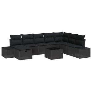 vidaXL Set de canapele pentru grădină cu pernă 9 pcs Negru poliratan