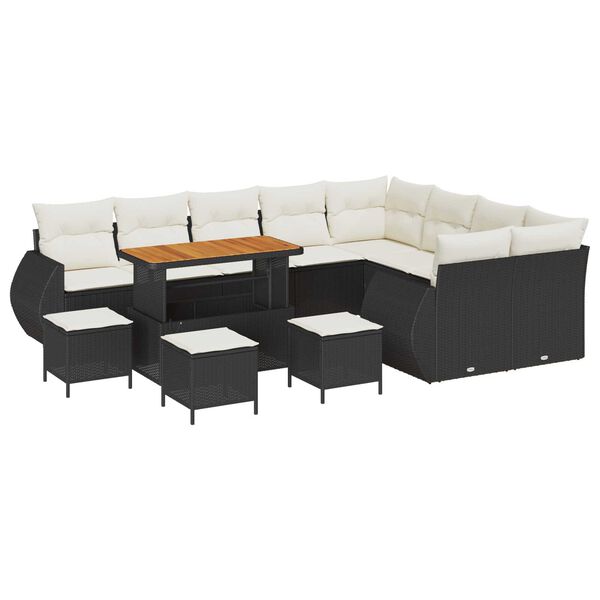 vidaXL Set de canapele pentru grădină 13 pcs Negru și Crem Poli Rattan