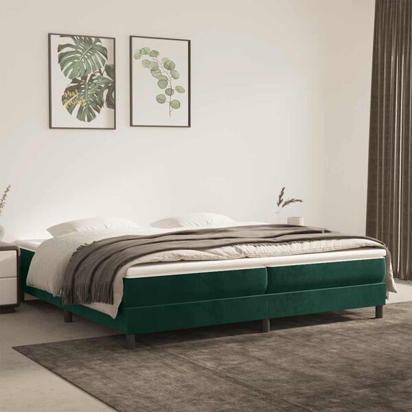 vidaXL Pat box spring cu saltea, verde &icirc;nchis, 200x200 cm, catifea