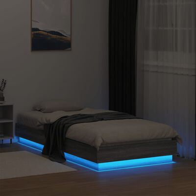 vidaXL Cadru de pat cu lumini LED, gri sonoma, 75x190 cm