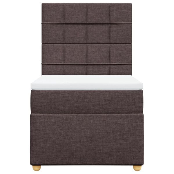 vidaXL Pat box spring cu saltea, maro &icirc;nchis, 90x200 cm, textil