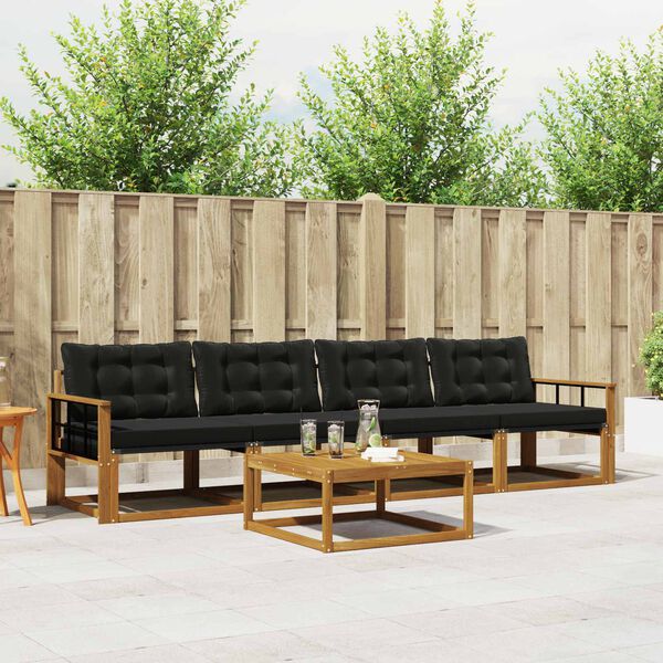 vidaXL Set de canapele de exterior cu pernă 5 pcs Natural și Negru