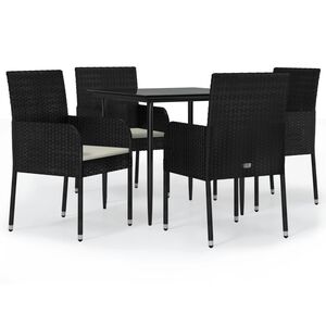 vidaXL Set mobilier de grădină cu perne, 5 piese, negru, poliratan