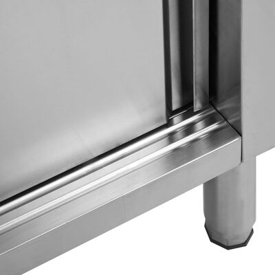 vidaXL Masă de lucru cu uși glisante 100x50x(95-97)cm oțel inoxidabil