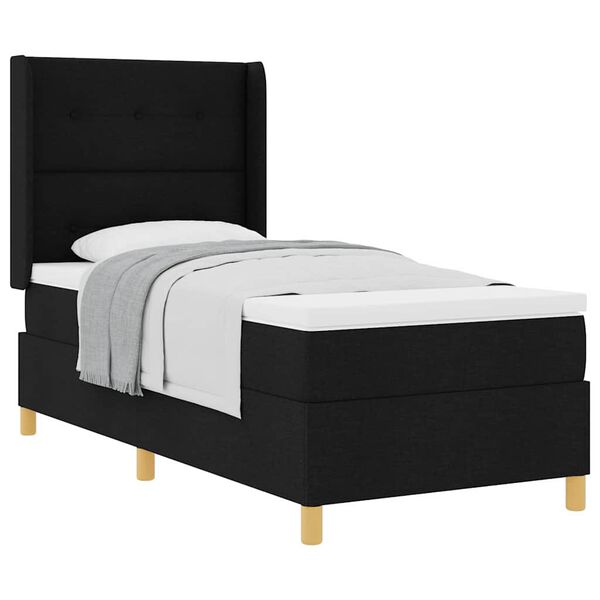 vidaXL Pat cu arcuri cu saltea cu headboard Negru 80 x 200 cm țesătură