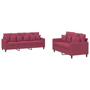 vidaXL Set canapele cu perne, 2 piese, roșu vin, catifea