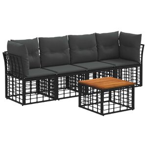 vidaXL Set de canapele de exterior 5 pcs Negru și Gri &icirc;nchis Poliester