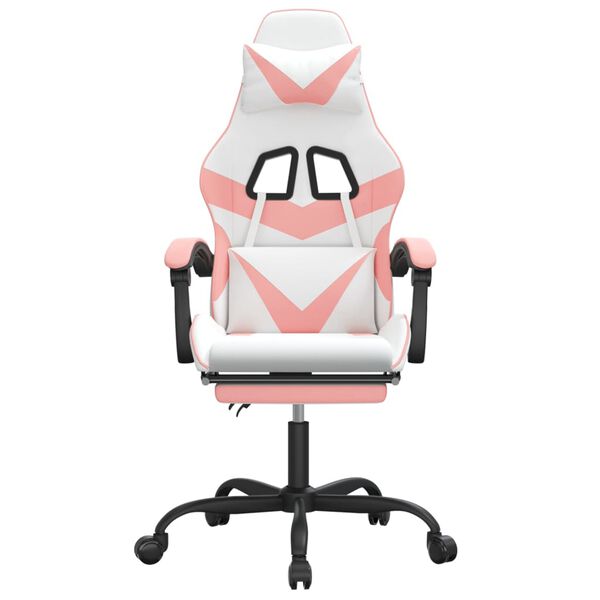 vidaXL Scaun de gaming cu suport picioare, alb/roz, piele ecologică