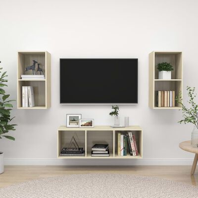 vidaXL Set de dulapuri TV, 3 piese, stejar Sonoma, lemn prelucrat