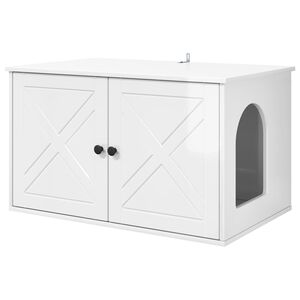 vidaXL Casa pentru pisici Alb Lucios 85 x 55 x 50,5 cm Lemn prelucrat