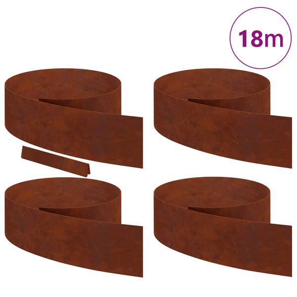vidaXL Margine pentru gazon 4 pcs Ruginit 450 x 0.05 x 15 cm