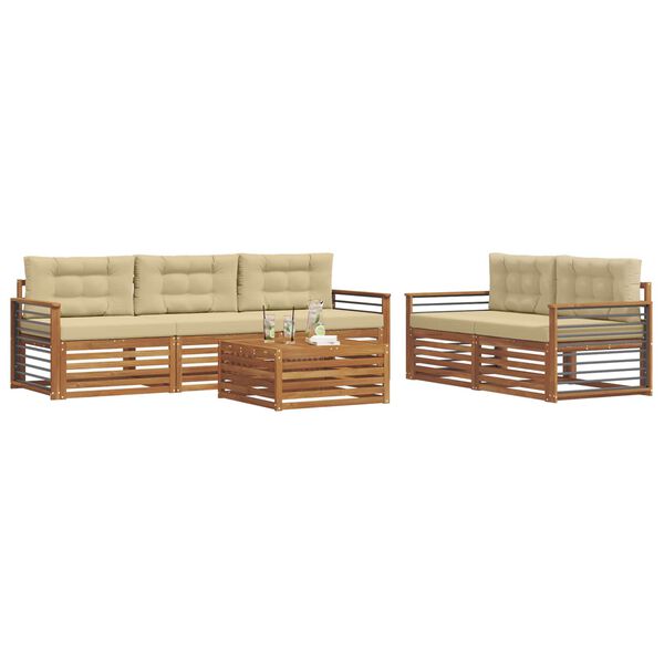 vidaXL Set de canapele de exterior cu pernă 6 pcs Natural și Bej