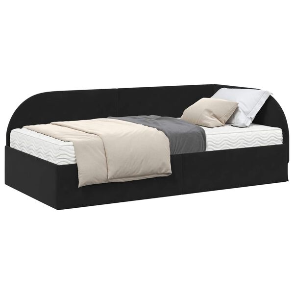 vidaXL Cadru de pat colțar cu saltea cu headboard 2 pcs Negru Catifea