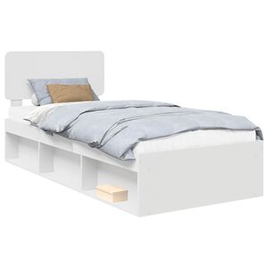 vidaXL Cadru de pat cu headboard Alb 90 x 200 cm Lemn de pin masiv