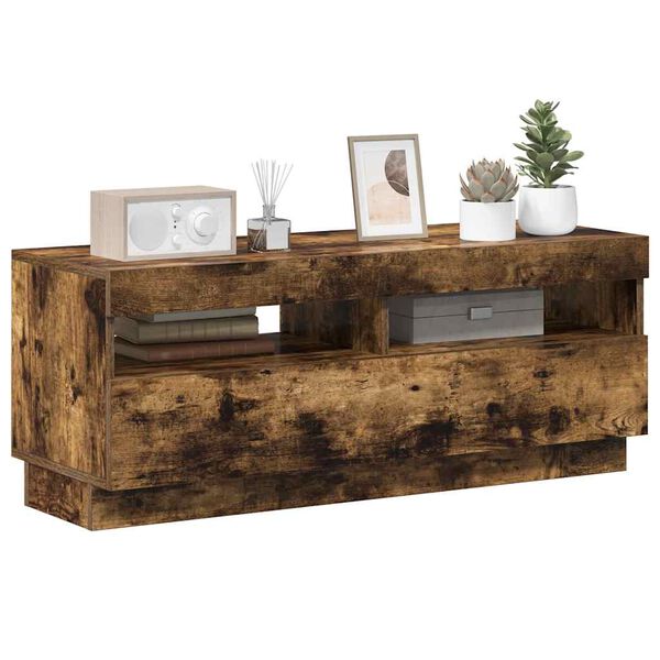 vidaXL Comodă TV cu lumini LED, stejar fumuriu, 100x35x40 cm