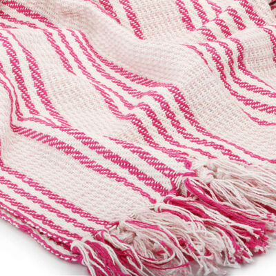 vidaXL Pătură decorativă cu dungi, bumbac, 125 x 150 cm, roz și alb