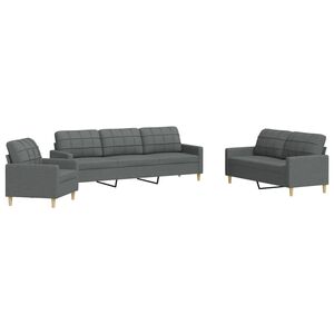 vidaXL Set de canapele, 3 piese, gri &icirc;nchis, textil